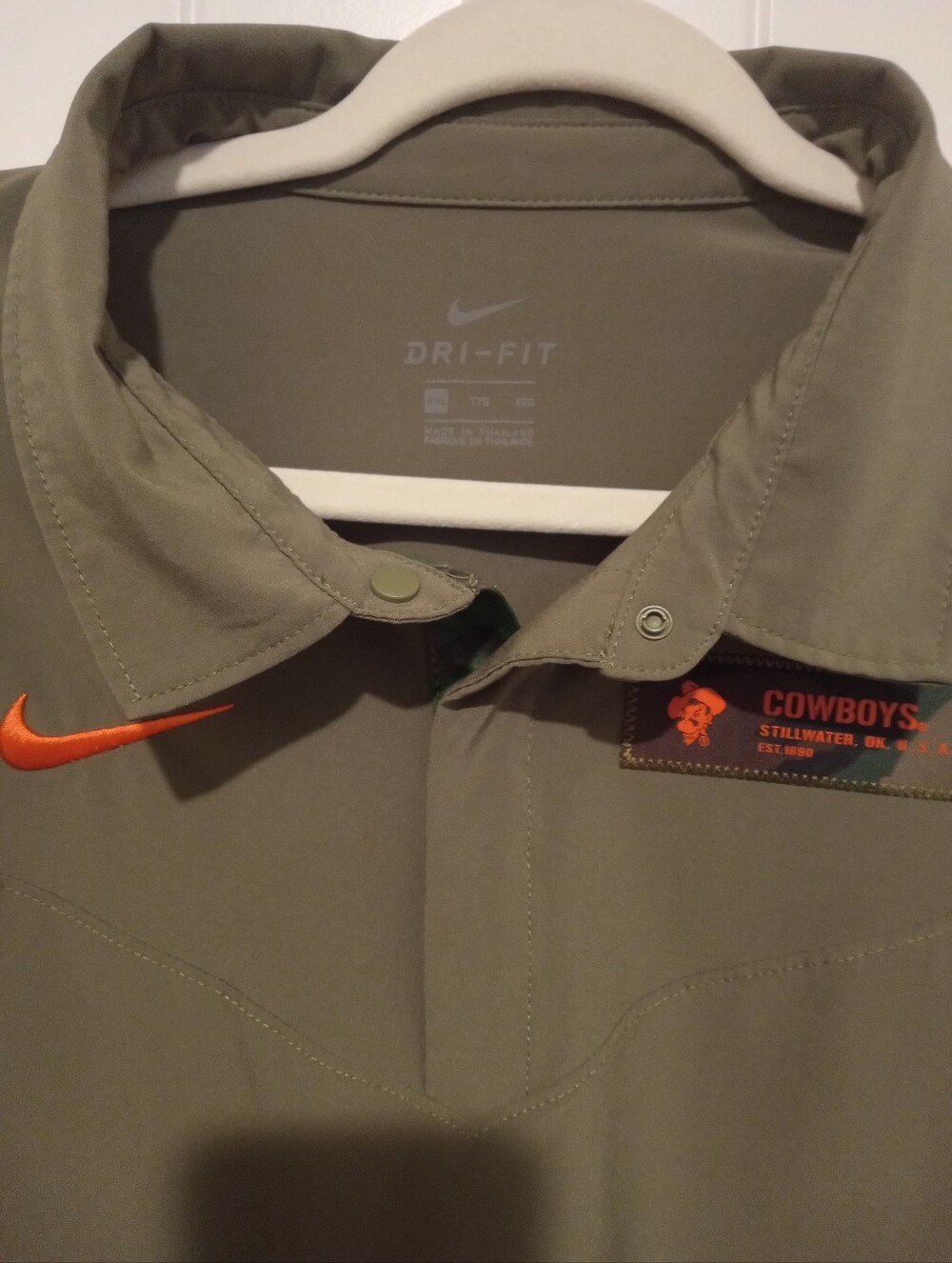 XXL / 2 X Men's Nike Olive Green Polo with Orange Swoosh and OSU Cowboys Patch